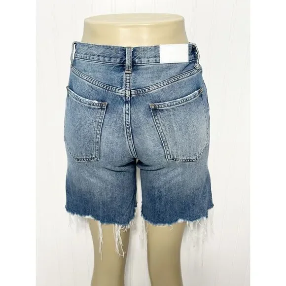 Pistola Women's Blue Medium Denim Wash‎ Frayed Distressed Raw Hem Long Short 25 - Picture 6 of 14